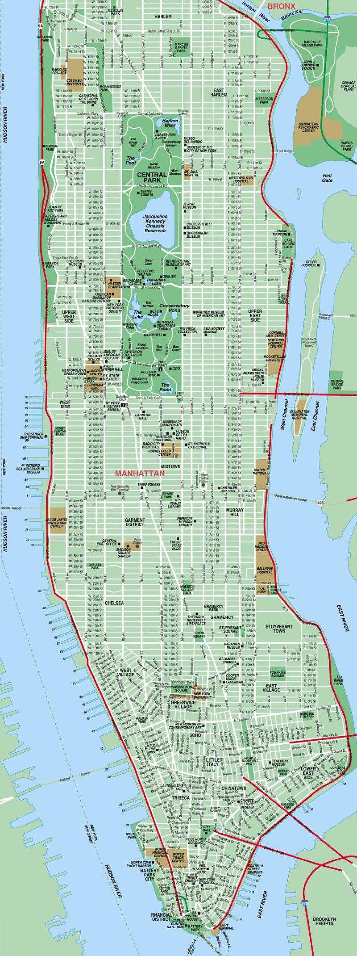 napi-print na mga mapa ng kalye ng Manhattan