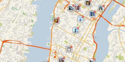 Mapa ng Manhattan ng pagpapakita ng mga pinupuntahan ng mga turista
