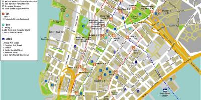 Mapa ng lower Manhattan na may mga pangalan ng kalye