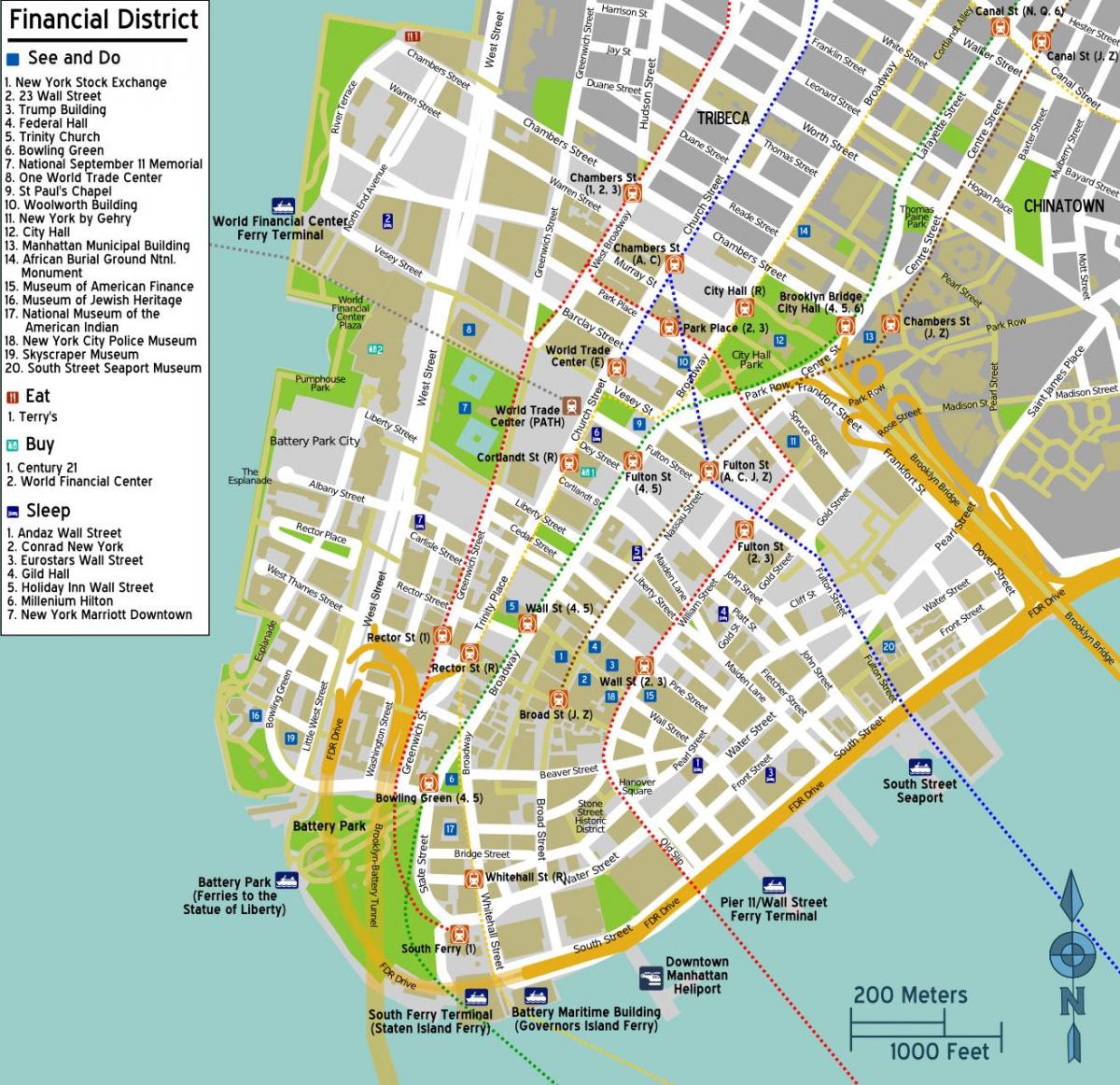mapa ng downtown Manhattan, ny