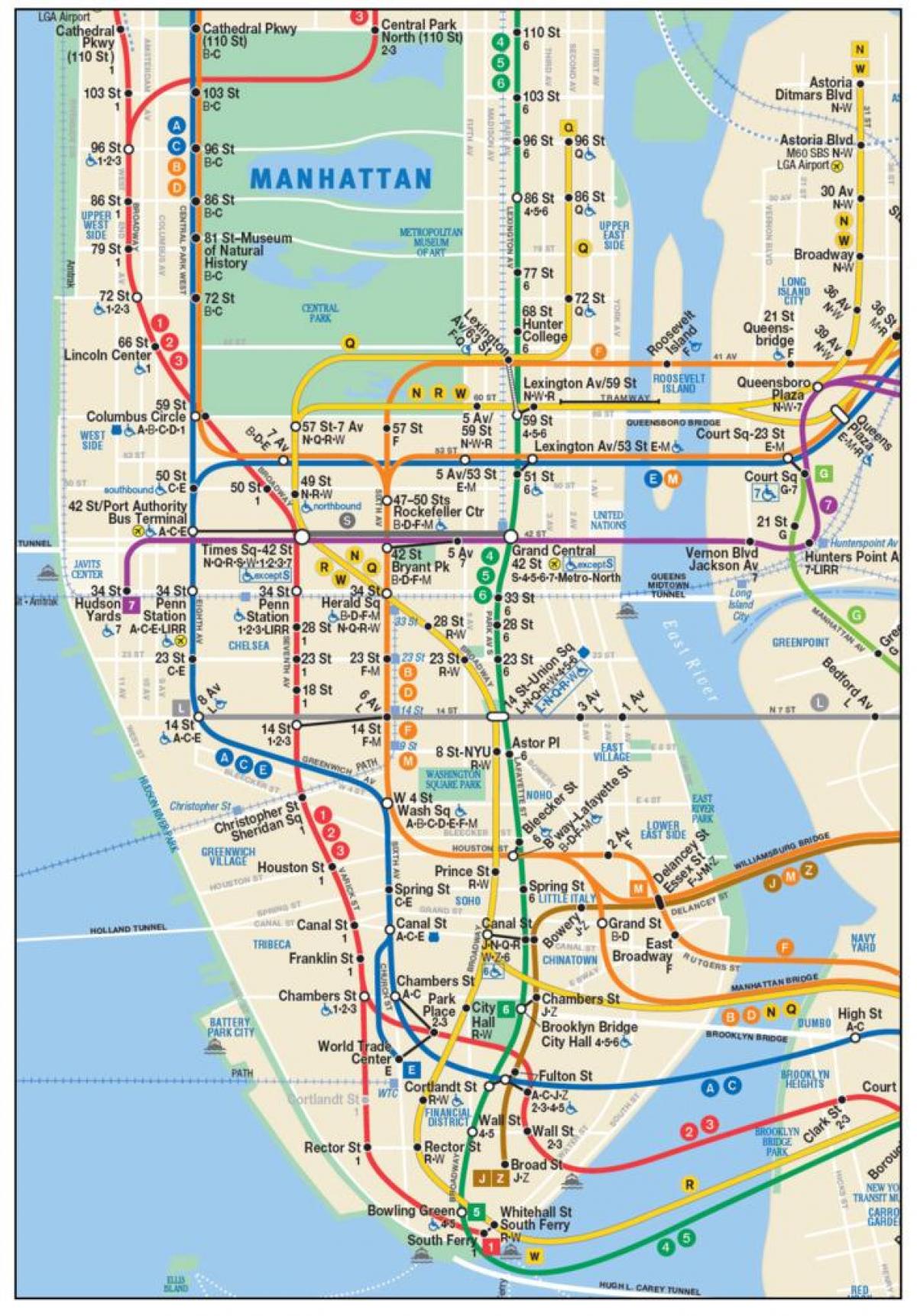 mapa ng lower Manhattan subway