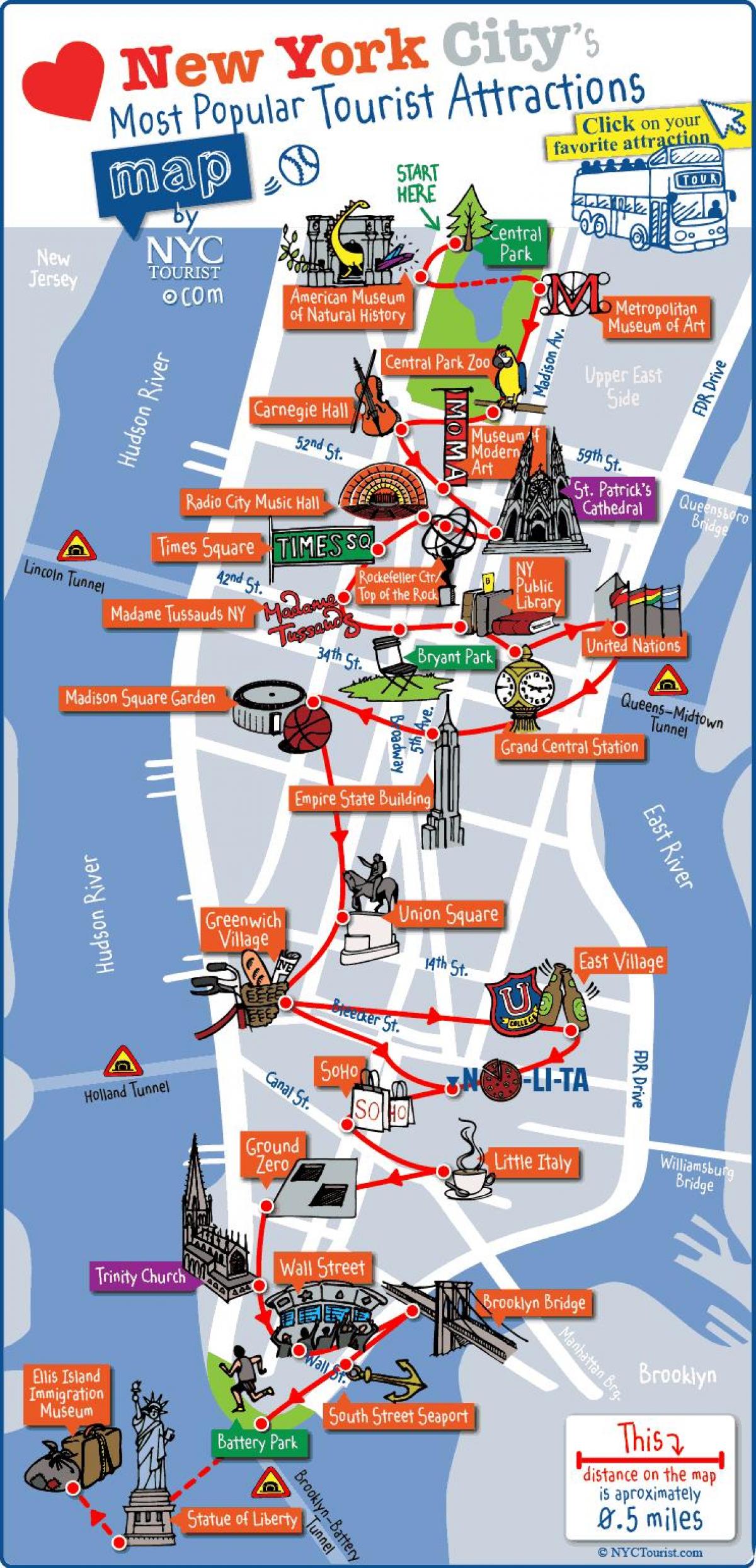 mapa ng Manhattan sa New York atraksyon