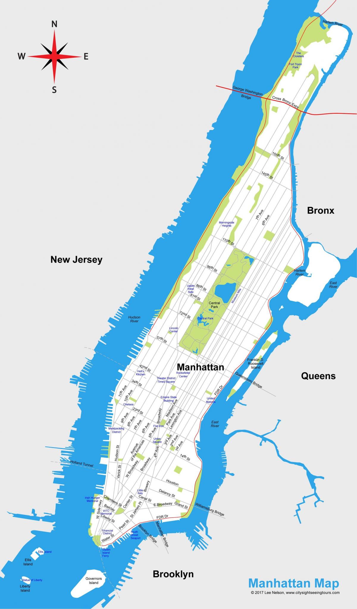 Manhattan napi-print na mapa ng lungsod