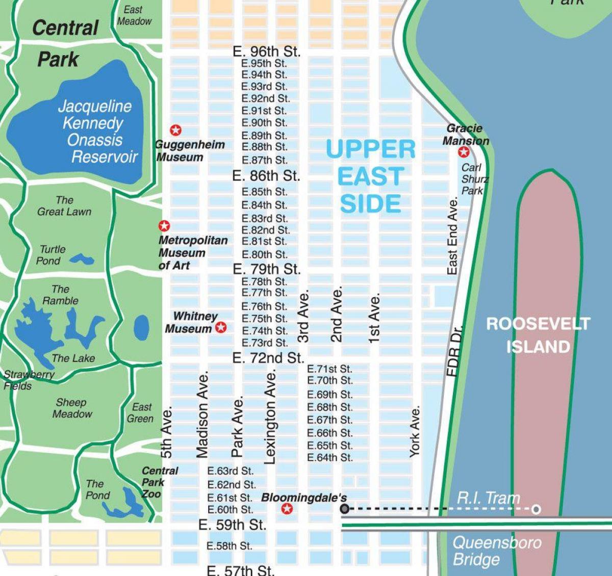 mapa ng upper east side ng Manhattan