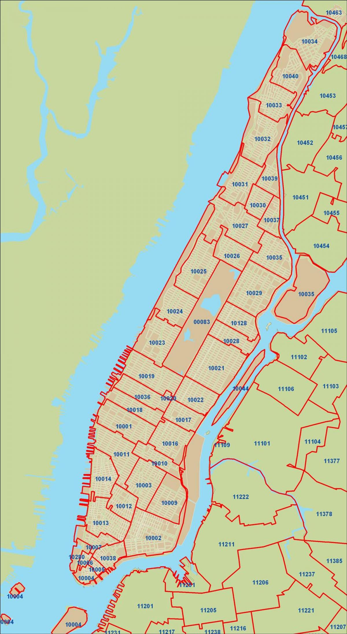 NYC zip code mapa Manhattan