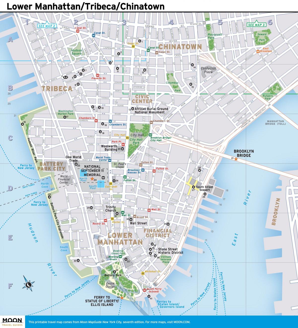 mapa ng mas mababang Manhattan, ny
