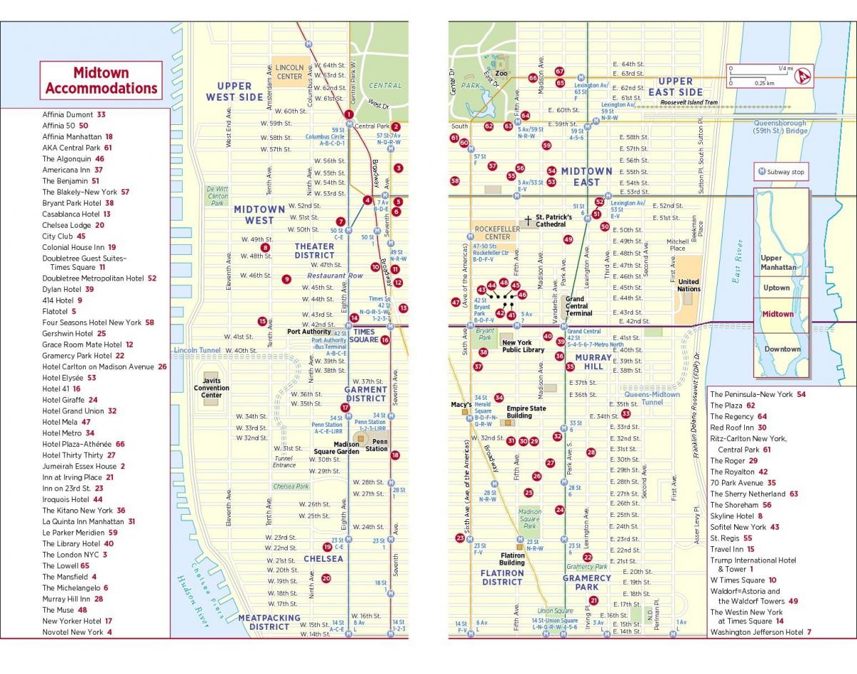 napi-print na paglalakad sa mapa ng midtown Manhattan