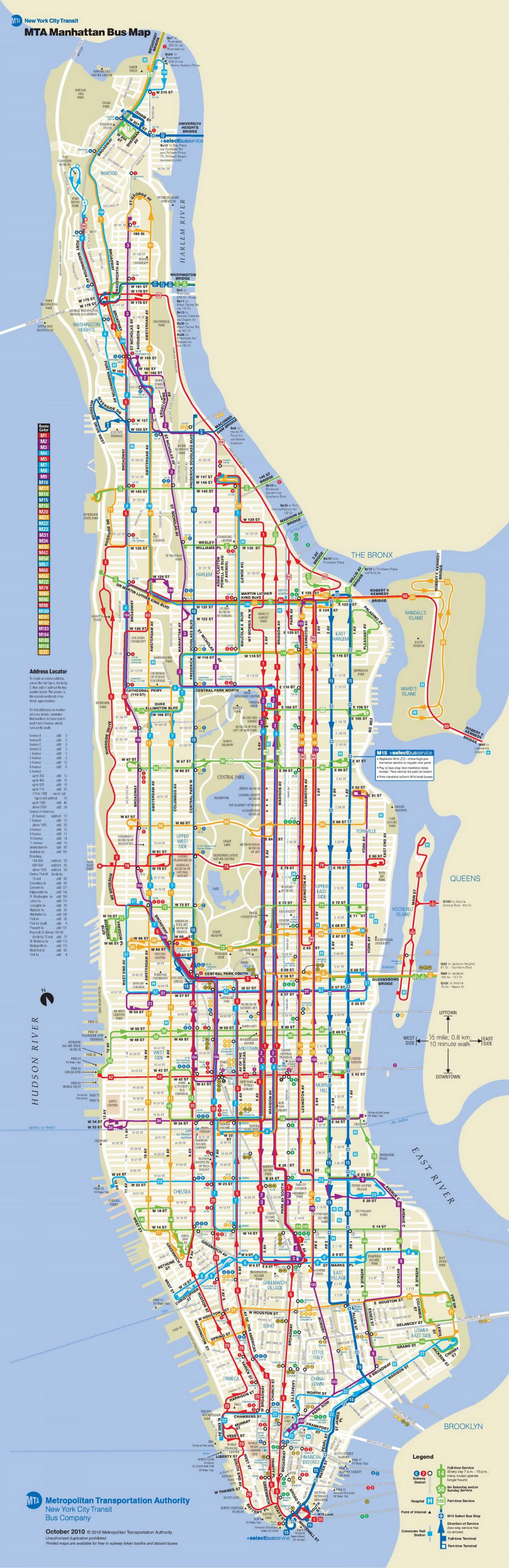 Manhattan bus mapa na may mga hinto